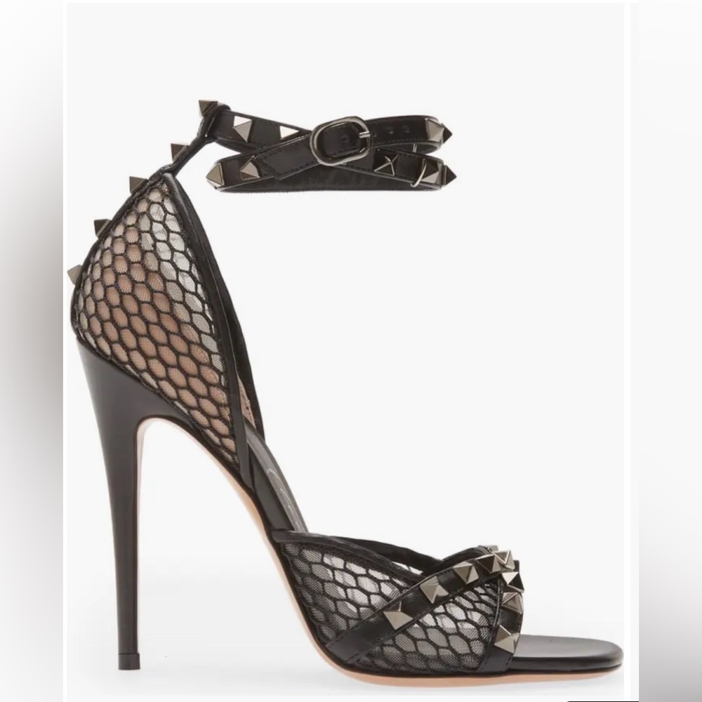 Valentino Garavani Black Mesh Studded Heels - Picture 3 of 15